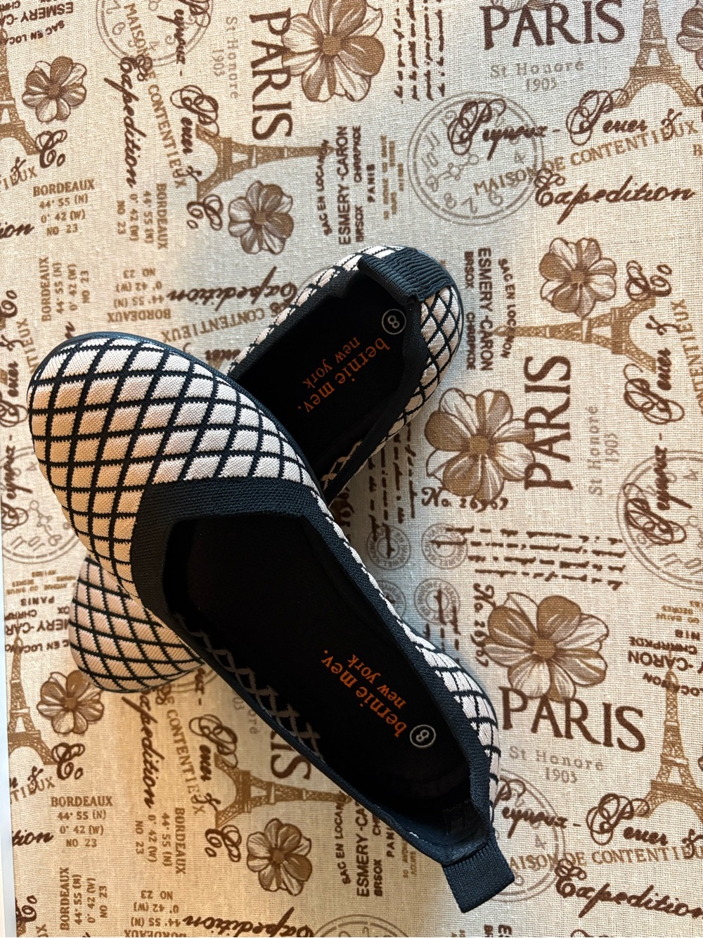 bernie mev. Black and White Slip-On Knit Flats